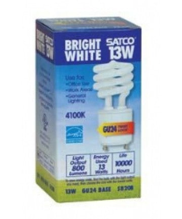 Satco S8208 Mini Spiral Compact Fluorescent CFL Light Bulbs 13W 120V 4100K 880L GU24 Base (6 Pack)