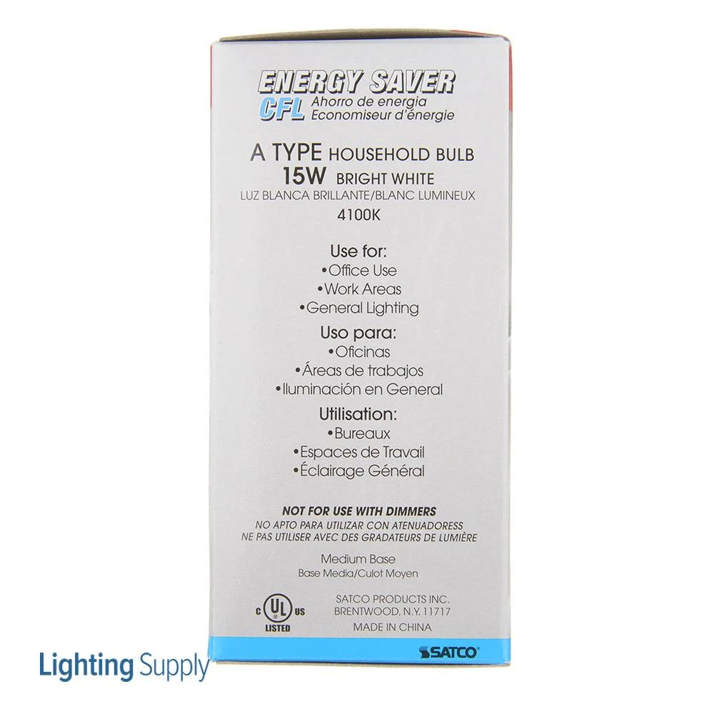 Satco S7292 A19 Compact Fluorescent CFL 15W 120V 4100K 800L E26 Medium Base (6 Pack))