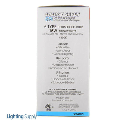 Satco S7292 A19 Compact Fluorescent CFL 15W 120V 4100K 800L E26 Medium Base (6 Pack))