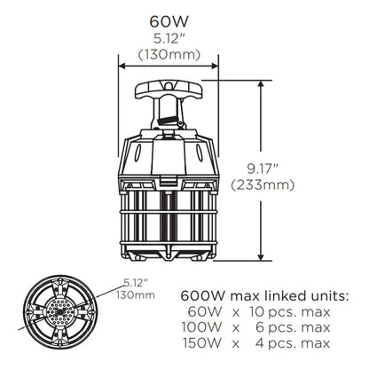 Satco S38939 LED HID Hi-Bay Caged Lamp 60W 120V 5000K 6000L Portable Work Light Shoe Box Style (1 Pack)