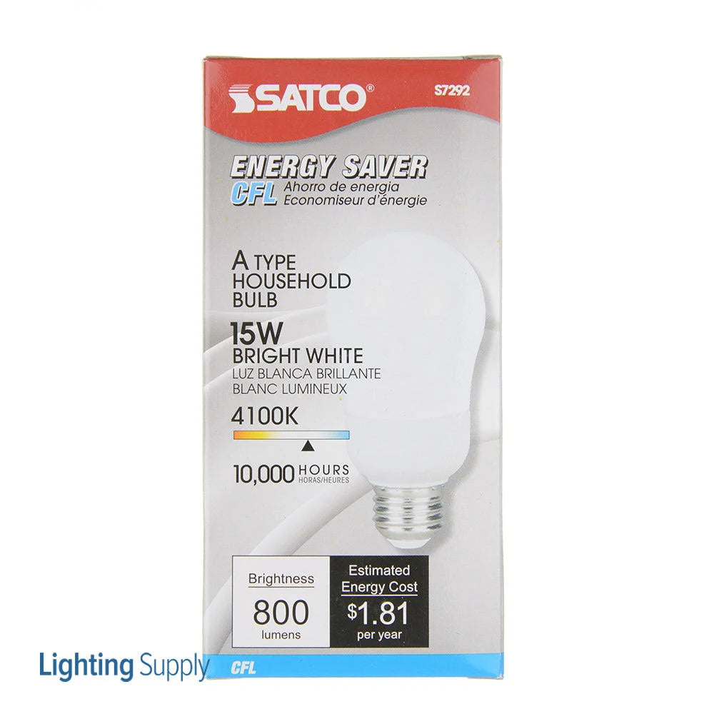 Satco S7292 A19 Compact Fluorescent CFL 15W 120V 4100K 800L E26 Medium Base (6 Pack))